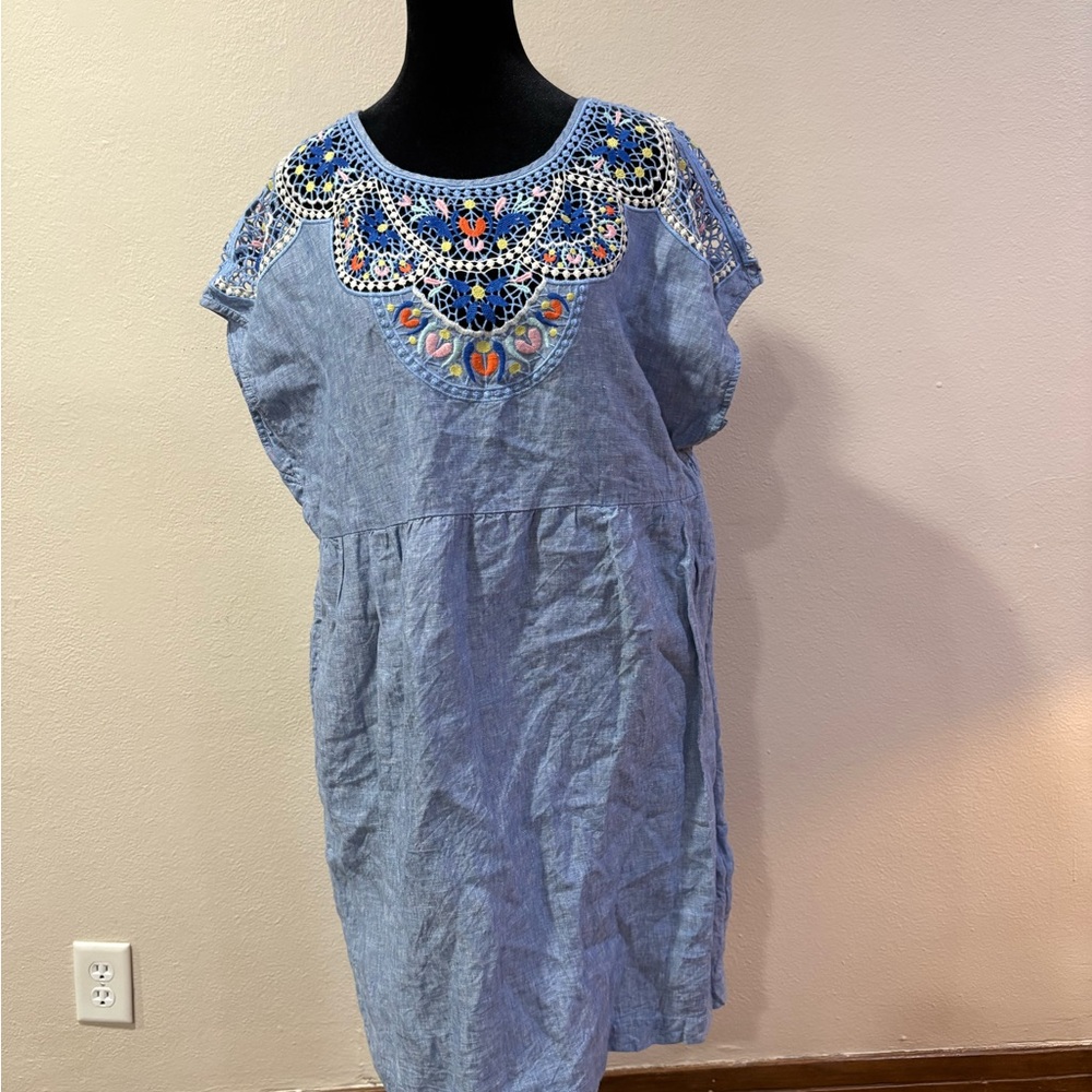 Boden Blue Embroidered Dress with Pockets